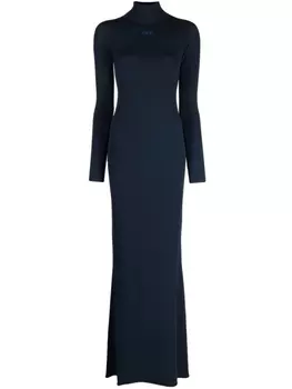 Off-White платье с воротником-воронкой и длинными рукавами, синий