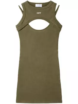 Off-White платье в рубчик с вырезами, зеленый