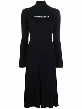 Off-White платье вязки интарсия с логотипом, черный