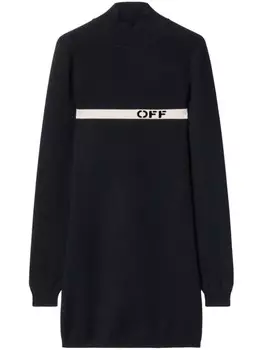 Off-White платье вязки интарсия с логотипом, черный