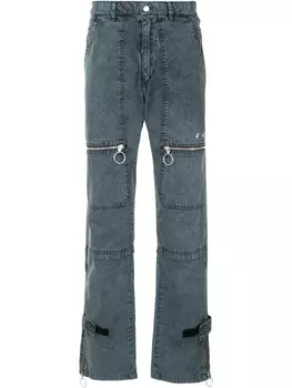 Off-White прямые брюки с молниями, синий