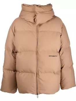 Off-White пуховик Race из канваса, коричневый