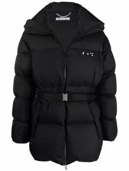 Off-White пуховик с логотипом Hands Off и поясом, черный
