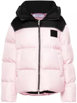 Off-White пуховик с логотипом, розовый
