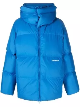 Off-White пуховик с логотипом, синий