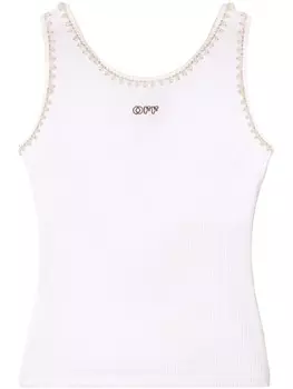 Off-White ребристый топ с жемчужной отделкой, белый