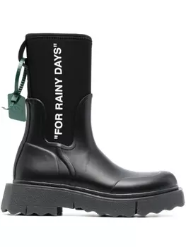 Off-White резиновые ботинки с надписью, черный