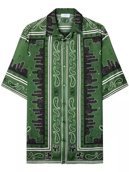Off-White рубашка с короткими рукавами и принтом, зеленый