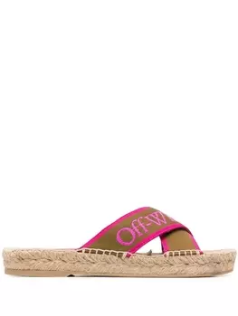 Off-White сандалии из рафии с логотипом, зеленый