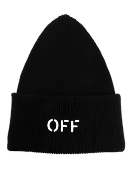 Off-White шапка бини Off Stamp в рубчик, черный