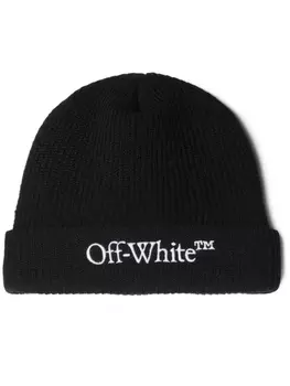 Off-White шапка бини в рубчик с вышитым логотипом, черный
