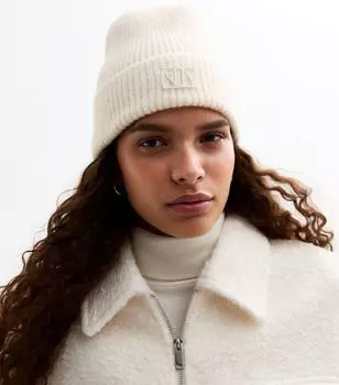 Off-White Шапка-бини в рубчик с логотипом New Look, кремовый