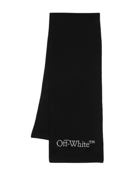 Off-White шарф из вирджинской шерсти с вышитым логотипом, черный