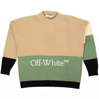 Off-White Шерстяной круглый вырез Бежевый/Зеленый/Черный