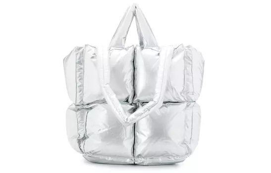 OFF-WHITE Сумка-мешок OFF WHITE Puffy из нейлона, маленькая, серебристая
