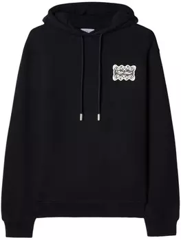 Off-White толстовка с капюшоном из хлопка с кружевной аппликацией логотипа, черный