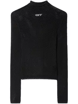 Off-White топ рыхлой вязки с высоким воротником и логотипом, черный