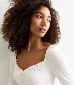 Off White Топ с длинными рукавами в рубчик New Look, белый