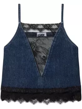 Off-White топ с кружевом, синий