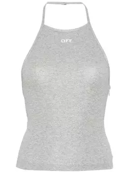 Off-White топ с логотипом и вырезом халтер, серебристый