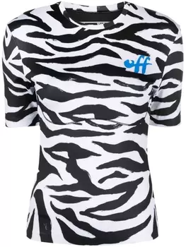 Off-White топ с зебровым принтом и логотипом, белый