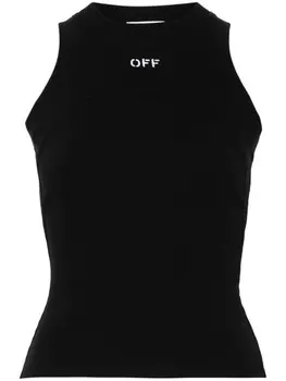 Off-White топ в рубчик с вышитым логотипом, черный