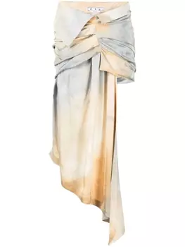 Off-White юбка асимметричного кроя с принтом тай-дай, коричневый