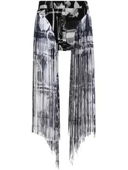 Off-White юбка мини Xray с бахромой, черный