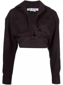 Off-White укороченная футболка с драпировкой, серый