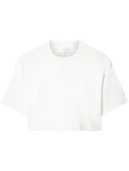 Off-White укороченная футболка с вышитым логотипом, белый