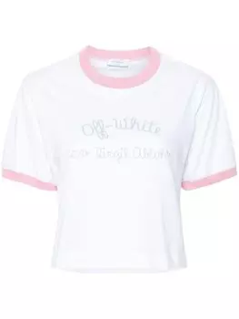 Off-White укороченная футболка с вышивкой, белый