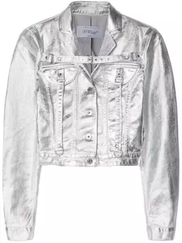 Off-White укороченная куртка с эффектом металлик, серебристый