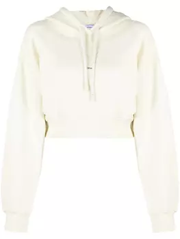Off-White укороченное худи с искусственным жемчугом, белый