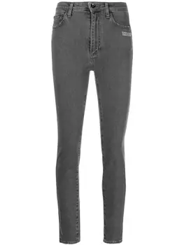 Off-White укороченные джинсы скинни с надписью, серый