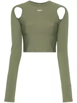 Off-White укороченный топ с логотипом, зеленый