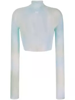 Off-White укороченный топ с принтом тай-дай и логотипом, синий