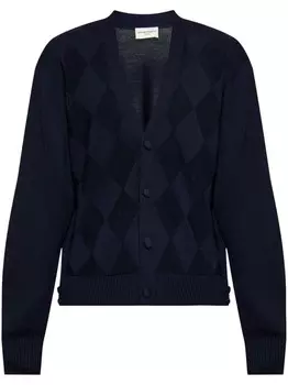 Officine Generale кардиган с узором ромбик, коричневый