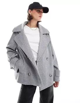 Официальное пальто-бушлат из искусственной шерсти серого цвета ASOS DESIGN