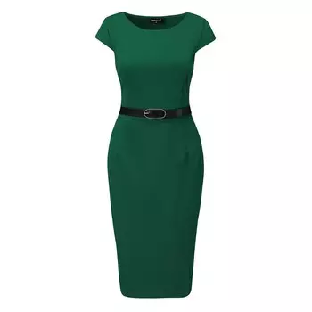 Офисное платье для женщин, элегантное платье-футляр с короткими рукавами и поясом ALLEGRA K, цвет Dark Green
