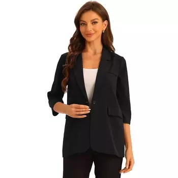 Офисный эластичный блейзер для женщин, нарядный повседневный пиджак с воротником с лацканами ALLEGRA K, черный