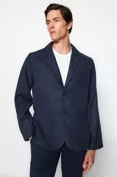 Ограниченный выпуск темно-синего мужского толстого зимнего пиджака стандартного кроя со штампом Trendyol, темно-синий