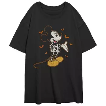 Огромная футболка с рисунком «Скелет Микки Мауса и летучих мышей» от Disney для детей, черный