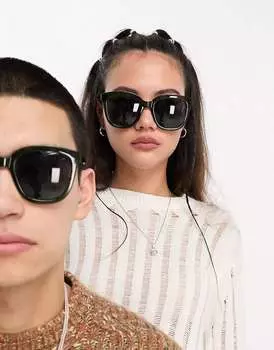 Огромные квадратные солнцезащитные очки темно-зеленого цвета A.Kjaerbede Billy