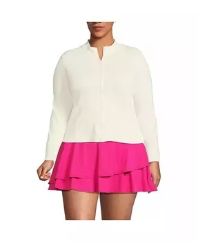 Охлаждающая молния больших размеров спереди с длинным рукавом, воротник-стойка UPF 50, защита от солнца, рашгард Lands' End, белый