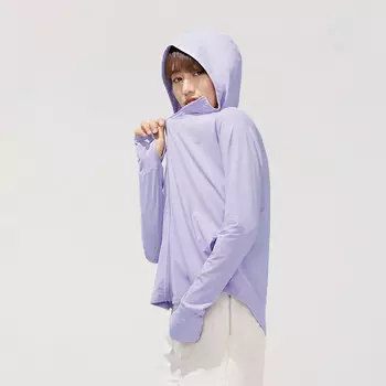 Охлаждающая солнцезащитная куртка «банан» Женская солнцезащитная куртка с коротким капюшоном [эластичный ледяной шелк] светло-фиолетового цвета M Beneunder