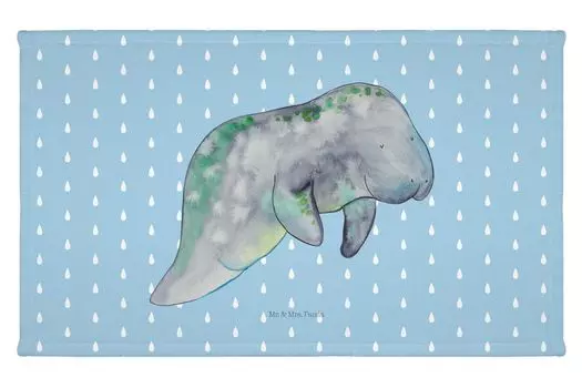 Охлаждающее гостевое полотенце Mr. & Mrs. Panda Manatee — синяя пастель — подарок, махровая ткань, дорожное полотенце, отпуск, диета, детское полотенце, гостевое полотенце, сладости, море, диетическое увлечение, белый