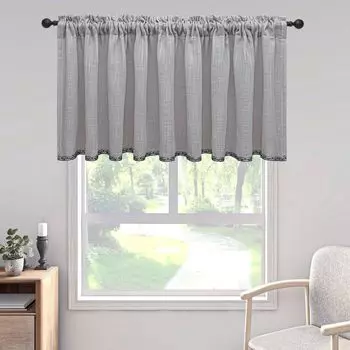Оконная панель с кистями Моющийся полиэстер Стеклянная дверь Короткие шторы Домашний декор Серый Размеры: 230 x 45 см Stuttg