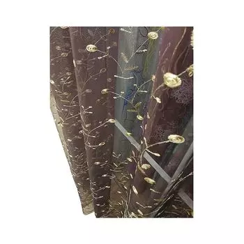 Оконный тюль, стильный, уникальный узор, полиэстер, затемняющий прозрачный оконный тюль для гостиной, бежевый, размеры: XL Stuttg, фиолетовый