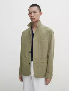 Окрашенная рубашка из полухлопка стретч Massimo Dutti, зеленый