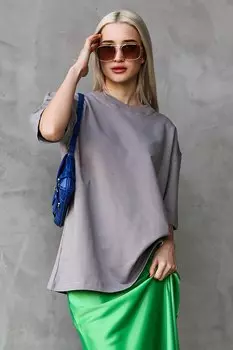 Окрашенная серая базовая футболка оверсайз с круглым вырезом MG1687 MADMEXT